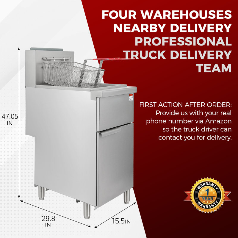 HOCCOT Commercial Deep Fryer with 3 Tube Burners, Stainless Steel Gas